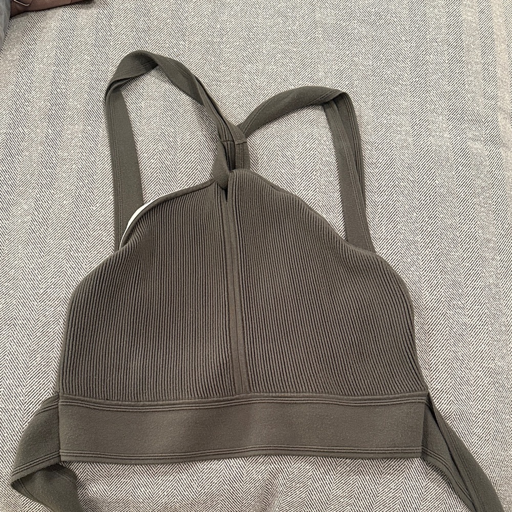 Olive Green Ribbed open back tank top